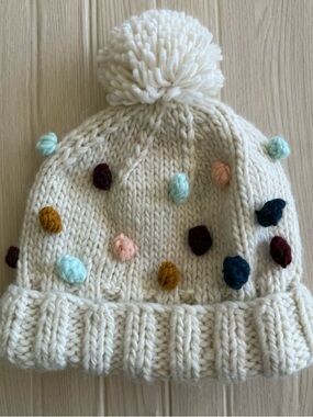 The Blueberry Hill Knit Pom Hat Confetti Dot Cream Adult Large